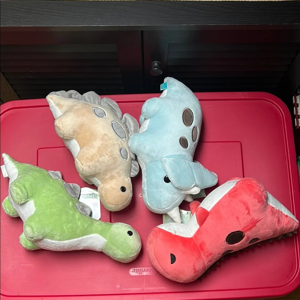 Bellzi Dinosaur Plush Toy Set - Green, Blue, Red, Tan NWT - Picture 1 of 5